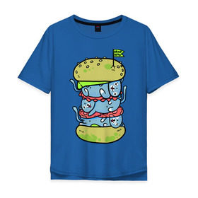Мужская футболка хлопок Oversize с принтом drop dead в Тюмени, 100% хлопок | свободный крой, круглый ворот, “спинка” длиннее передней части | Тематика изображения на принте: burger | cat | citty | hamburger | бургер | гамбургер | кот | кошка