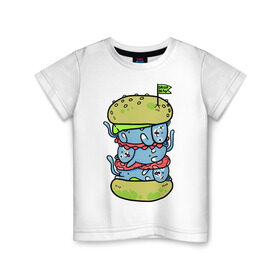 Детская футболка хлопок с принтом drop dead в Тюмени, 100% хлопок | круглый вырез горловины, полуприлегающий силуэт, длина до линии бедер | burger | cat | citty | hamburger | бургер | гамбургер | кот | кошка