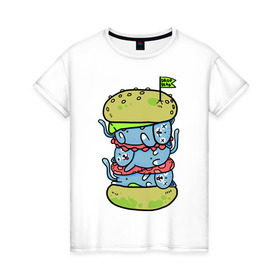 Женская футболка хлопок с принтом drop dead в Тюмени, 100% хлопок | прямой крой, круглый вырез горловины, длина до линии бедер, слегка спущенное плечо | burger | cat | citty | hamburger | бургер | гамбургер | кот | кошка
