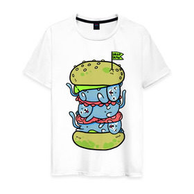 Мужская футболка хлопок с принтом drop dead в Тюмени, 100% хлопок | прямой крой, круглый вырез горловины, длина до линии бедер, слегка спущенное плечо. | burger | cat | citty | hamburger | бургер | гамбургер | кот | кошка
