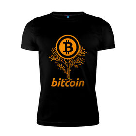 Мужская футболка премиум с принтом Bitcoin Tree - Дерево Биткоин в Тюмени, 92% хлопок, 8% лайкра | приталенный силуэт, круглый вырез ворота, длина до линии бедра, короткий рукав | bitcoin | blockchain | tree | биткоин | блокчейн | валюта | деньги | дерево | крипто | криптовалюта | майнинг | технологии