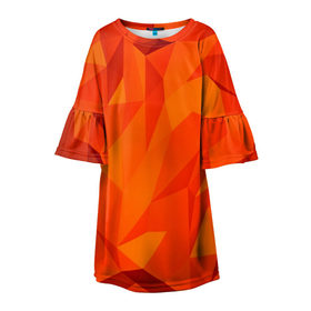 Детское платье 3D с принтом Orange geometry в Тюмени, 100% полиэстер | прямой силуэт, чуть расширенный к низу. Круглая горловина, на рукавах — воланы | abstraction | абстракция | геометрия | грани | линии | полигоны | сочетания | текстура | треугольники