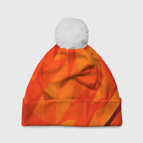 Шапка 3D c помпоном с принтом Orange geometry в Тюмени, 100% полиэстер | универсальный размер, печать по всей поверхности изделия | abstraction | абстракция | геометрия | грани | линии | полигоны | сочетания | текстура | треугольники