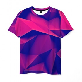 Мужская футболка 3D с принтом Violet polygon в Тюмени, 100% полиэфир | прямой крой, круглый вырез горловины, длина до линии бедер | 3d | abstraction | абстракция | геометрия | грани | линии | полигоны | розовый | сочетания | текстура | треугольники | фиолетовый