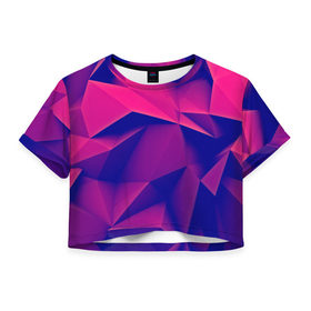Женская футболка 3D укороченная с принтом Violet polygon в Тюмени, 100% полиэстер | круглая горловина, длина футболки до линии талии, рукава с отворотами | Тематика изображения на принте: 3d | abstraction | абстракция | геометрия | грани | линии | полигоны | розовый | сочетания | текстура | треугольники | фиолетовый