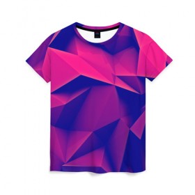 Женская футболка 3D с принтом Violet polygon в Тюмени, 100% полиэфир ( синтетическое хлопкоподобное полотно) | прямой крой, круглый вырез горловины, длина до линии бедер | 3d | abstraction | абстракция | геометрия | грани | линии | полигоны | розовый | сочетания | текстура | треугольники | фиолетовый
