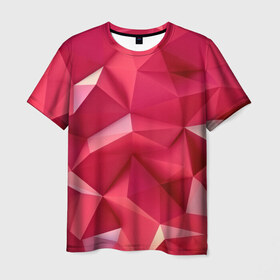 Мужская футболка 3D с принтом Розовые грани в Тюмени, 100% полиэфир | прямой крой, круглый вырез горловины, длина до линии бедер | Тематика изображения на принте: abstraction | polygon | абстракция | геометрия | грани | линии | полигоны | розовый | сочетания | текстура | треугольники
