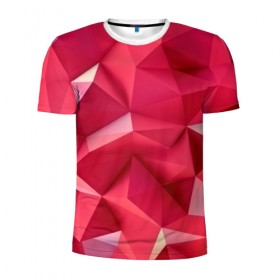 Мужская футболка 3D спортивная с принтом Розовые грани в Тюмени, 100% полиэстер с улучшенными характеристиками | приталенный силуэт, круглая горловина, широкие плечи, сужается к линии бедра | abstraction | polygon | абстракция | геометрия | грани | линии | полигоны | розовый | сочетания | текстура | треугольники