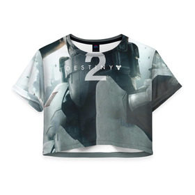 Женская футболка 3D укороченная с принтом 2 в Тюмени, 100% полиэстер | круглая горловина, длина футболки до линии талии, рукава с отворотами | destiny | destiny 2 | space | дестени | космос