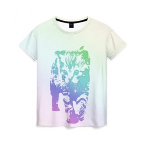 Женская футболка 3D с принтом отпечток котенка в Тюмени, 100% полиэфир ( синтетическое хлопкоподобное полотно) | прямой крой, круглый вырез горловины, длина до линии бедер | кокот | кот | котенок | котик | кошка | тиснение