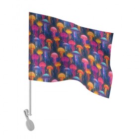 Флаг для автомобиля с принтом Медузы в Тюмени, 100% полиэстер | Размер: 30*21 см | лето | медузы | море | океан. рыбы | подводный мир