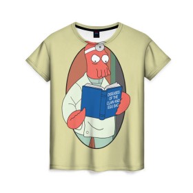 Женская футболка 3D с принтом Зоидберг в Тюмени, 100% полиэфир ( синтетическое хлопкоподобное полотно) | прямой крой, круглый вырез горловины, длина до линии бедер | bender | futurama | бендер | зойдберг | космос | футурама