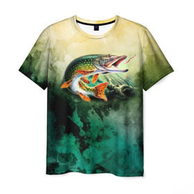 Мужская футболка 3D с принтом Удача в Тюмени, 100% полиэфир | прямой крой, круглый вырез горловины, длина до линии бедер | вода | река | рыба | рыбак | рыбалка | щука