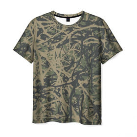 Мужская футболка 3D с принтом Лесной камуфляж в Тюмени, 100% полиэфир | прямой крой, круглый вырез горловины, длина до линии бедер | 