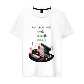 Мужская футболка хлопок с принтом Пишу код в Тюмени, 100% хлопок | прямой крой, круглый вырез горловины, длина до линии бедер, слегка спущенное плечо. | code | dev | developer | development | lifestyle | код | программа | программирование | программист | разработка | разработчик | стиль жизни