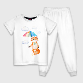 Детская пижама хлопок с принтом Лис в Тюмени, 100% хлопок |  брюки и футболка прямого кроя, без карманов, на брюках мягкая резинка на поясе и по низу штанин
 | акварель | зонт | иллюстрация | облака