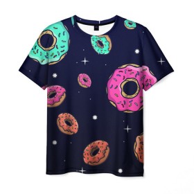 Мужская футболка 3D с принтом Black Milk Космические Пончики в Тюмени, 100% полиэфир | прямой крой, круглый вырез горловины, длина до линии бедер | black milk | donut | donuts | space | the simpsons | trend | глазурь | дизайн | еда | звезда | звёзды | космос | мода | пончик | симпсоны | симсоны | сладкий | стиль | тренд | узор