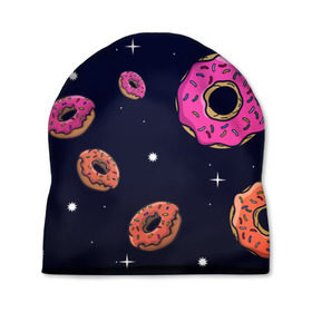 Шапка 3D с принтом Black Milk Космические Пончики в Тюмени, 100% полиэстер | универсальный размер, печать по всей поверхности изделия | Тематика изображения на принте: black milk | donut | donuts | space | the simpsons | trend | глазурь | дизайн | еда | звезда | звёзды | космос | мода | пончик | симпсоны | симсоны | сладкий | стиль | тренд | узор