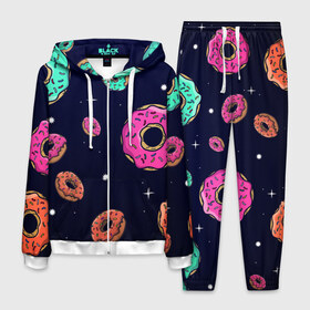 Мужской костюм 3D с принтом Black Milk Космические Пончики в Тюмени, 100% полиэстер | Манжеты и пояс оформлены тканевой резинкой, двухслойный капюшон со шнурком для регулировки, карманы спереди | black milk | donut | donuts | space | the simpsons | trend | глазурь | дизайн | еда | звезда | звёзды | космос | мода | пончик | симпсоны | симсоны | сладкий | стиль | тренд | узор