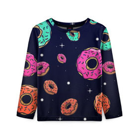Детский лонгслив 3D с принтом Black Milk Космические Пончики в Тюмени, 100% полиэстер | длинные рукава, круглый вырез горловины, полуприлегающий силуэт
 | black milk | donut | donuts | space | the simpsons | trend | глазурь | дизайн | еда | звезда | звёзды | космос | мода | пончик | симпсоны | симсоны | сладкий | стиль | тренд | узор