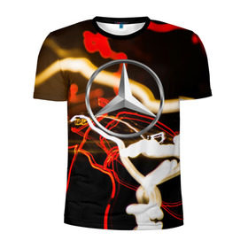 Мужская футболка 3D спортивная с принтом Mercedes-Benz в Тюмени, 100% полиэстер с улучшенными характеристиками | приталенный силуэт, круглая горловина, широкие плечи, сужается к линии бедра | авто | автомобиль | дорога | машина | мерседес | огни | тачка | фара