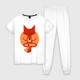 Женская пижама хлопок с принтом Inner Fox в Тюмени, 100% хлопок | брюки и футболка прямого кроя, без карманов, на брюках мягкая резинка на поясе и по низу штанин | fox | йога | лис | лиса | медитация