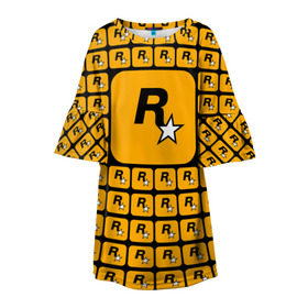 Детское платье 3D с принтом Rockstar в Тюмени, 100% полиэстер | прямой силуэт, чуть расширенный к низу. Круглая горловина, на рукавах — воланы | auto | dead | grand | gta | red | redemption | theft | гта | рокстар