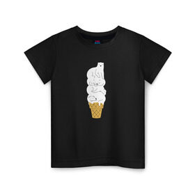 Детская футболка хлопок с принтом Медведи Мороженое в Тюмени, 100% хлопок | круглый вырез горловины, полуприлегающий силуэт, длина до линии бедер | белые медведи | белый медведь | вафли | жара | лето | медведь | медвежата | мороженое | пломбир | рожок | север | эскимо