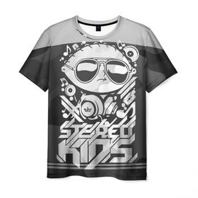 Мужская футболка 3D с принтом Black Milk Stereo Kids в Тюмени, 100% полиэфир | прямой крой, круглый вырез горловины, длина до линии бедер | black milk | dj | kids | stereo | дети | дизайн | камуфляж | малыш | мода | наушники | ноты | очки | ребёнок | стерео | стиль