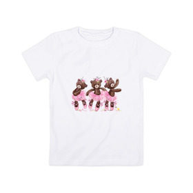Детская футболка хлопок с принтом Балерины в Тюмени, 100% хлопок | круглый вырез горловины, полуприлегающий силуэт, длина до линии бедер | акварель | игрушка | медведь | пачка | плюшевый | пуанты | рисунок | розовый | сердце | теди