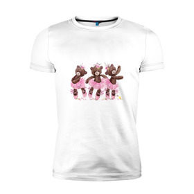 Мужская футболка премиум с принтом Балерины в Тюмени, 92% хлопок, 8% лайкра | приталенный силуэт, круглый вырез ворота, длина до линии бедра, короткий рукав | акварель | игрушка | медведь | пачка | плюшевый | пуанты | рисунок | розовый | сердце | теди