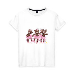 Женская футболка хлопок с принтом Балерины в Тюмени, 100% хлопок | прямой крой, круглый вырез горловины, длина до линии бедер, слегка спущенное плечо | акварель | игрушка | медведь | пачка | плюшевый | пуанты | рисунок | розовый | сердце | теди