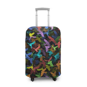 Чехол для чемодана 3D с принтом Разноцветные птички в Тюмени, 86% полиэфир, 14% спандекс | двустороннее нанесение принта, прорези для ручек и колес | ворбьи | куча | паттерн | птица | птицы | радуга | радужный | синцы | стая | текстура