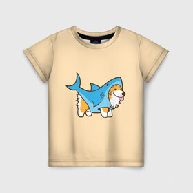 Детская футболка 3D с принтом Пес-акула в Тюмени, 100% гипоаллергенный полиэфир | прямой крой, круглый вырез горловины, длина до линии бедер, чуть спущенное плечо, ткань немного тянется | Тематика изображения на принте: акула | пёс | песик | рисунок
