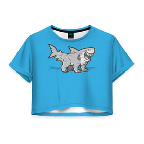 Женская футболка 3D укороченная с принтом Акула мутант 5 в Тюмени, 100% полиэстер | круглая горловина, длина футболки до линии талии, рукава с отворотами | акула | детям | лапы | мутант | рисунок