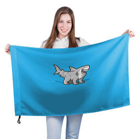 Флаг 3D с принтом Акула мутант 5 в Тюмени, 100% полиэстер | плотность ткани — 95 г/м2, размер — 67 х 109 см. Принт наносится с одной стороны | акула | детям | лапы | мутант | рисунок