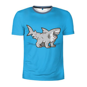 Мужская футболка 3D спортивная с принтом Акула мутант 5 в Тюмени, 100% полиэстер с улучшенными характеристиками | приталенный силуэт, круглая горловина, широкие плечи, сужается к линии бедра | акула | детям | лапы | мутант | рисунок
