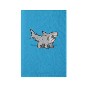 Обложка для паспорта матовая кожа с принтом Акула мутант 5 в Тюмени, натуральная матовая кожа | размер 19,3 х 13,7 см; прозрачные пластиковые крепления | Тематика изображения на принте: акула | детям | лапы | мутант | рисунок