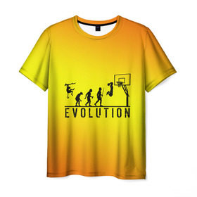 Мужская футболка 3D с принтом Эволюция баскетбола в Тюмени, 100% полиэфир | прямой крой, круглый вырез горловины, длина до линии бедер | basketball | evolution | желтый | обезьяна человек | оранжевый | эволюция