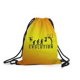 Рюкзак-мешок 3D с принтом Эволюция баскетбола в Тюмени, 100% полиэстер | плотность ткани — 200 г/м2, размер — 35 х 45 см; лямки — толстые шнурки, застежка на шнуровке, без карманов и подкладки | basketball | evolution | желтый | обезьяна человек | оранжевый | эволюция