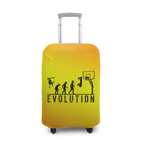 Чехол для чемодана 3D с принтом Эволюция баскетбола в Тюмени, 86% полиэфир, 14% спандекс | двустороннее нанесение принта, прорези для ручек и колес | basketball | evolution | желтый | обезьяна человек | оранжевый | эволюция