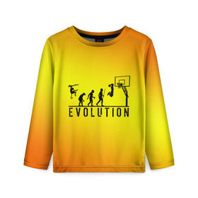 Детский лонгслив 3D с принтом Эволюция баскетбола в Тюмени, 100% полиэстер | длинные рукава, круглый вырез горловины, полуприлегающий силуэт
 | basketball | evolution | желтый | обезьяна человек | оранжевый | эволюция