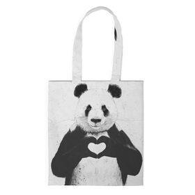 Сумка 3D повседневная с принтом Panda heart в Тюмени, 100% полиэстер | Плотность: 200 г/м2; Размер: 34×35 см; Высота лямок: 30 см | Тематика изображения на принте: heart | panda | арт | клевый | красивый | панда | рисунок | сердце