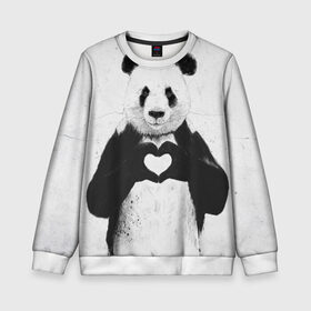 Детский свитшот 3D с принтом Panda heart в Тюмени, 100% полиэстер | свободная посадка, прямой крой, мягкая тканевая резинка на рукавах и понизу свитшота | heart | panda | арт | клевый | красивый | панда | рисунок | сердце