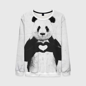 Мужской свитшот 3D с принтом Panda heart в Тюмени, 100% полиэстер с мягким внутренним слоем | круглый вырез горловины, мягкая резинка на манжетах и поясе, свободная посадка по фигуре | heart | panda | арт | клевый | красивый | панда | рисунок | сердце