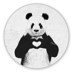 Коврик круглый с принтом Panda heart в Тюмени, резина и полиэстер | круглая форма, изображение наносится на всю лицевую часть | Тематика изображения на принте: heart | panda | арт | клевый | красивый | панда | рисунок | сердце