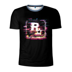 Мужская футболка 3D спортивная с принтом Rockstar Noise в Тюмени, 100% полиэстер с улучшенными характеристиками | приталенный силуэт, круглая горловина, широкие плечи, сужается к линии бедра | auto | dead | grand | gta | red | redemption | theft | гта | рокстар