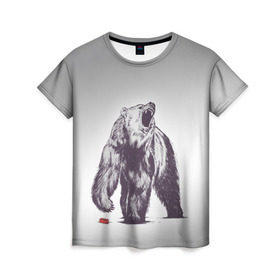 Женская футболка 3D с принтом Медведь наступил на лего в Тюмени, 100% полиэфир ( синтетическое хлопкоподобное полотно) | прямой крой, круглый вырез горловины, длина до линии бедер | зверь | косолапый | лего | медведь | мишка | рев