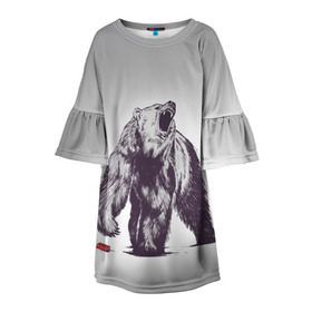 Детское платье 3D с принтом Медведь наступил на лего в Тюмени, 100% полиэстер | прямой силуэт, чуть расширенный к низу. Круглая горловина, на рукавах — воланы | зверь | косолапый | лего | медведь | мишка | рев