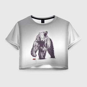 Женская футболка 3D укороченная с принтом Медведь наступил на лего в Тюмени, 100% полиэстер | круглая горловина, длина футболки до линии талии, рукава с отворотами | зверь | косолапый | лего | медведь | мишка | рев